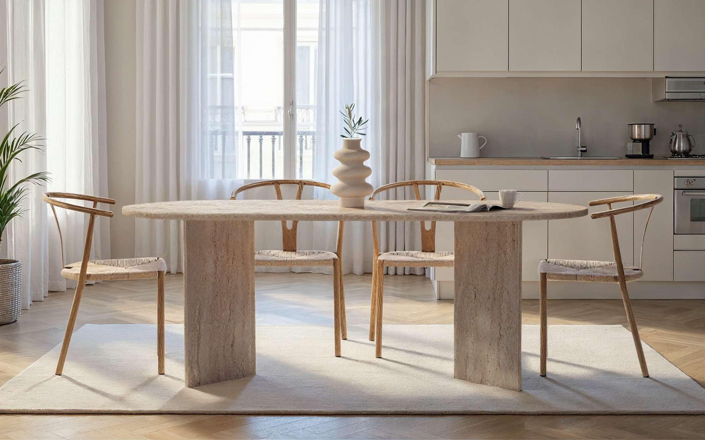 Masa dining Sabela, decor travertin  3